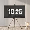 Modern TV on Tripod Stand Displaying Time with White Lamp in Minimalist Interior