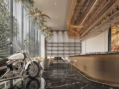 Elegant Modern Cafe Interior With Gold Accents Velvet Seats And Bar Counter 3d model