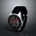 Modern Sport Watch Featuring Black Strap Silver Bezel Black Dial and Red Hands