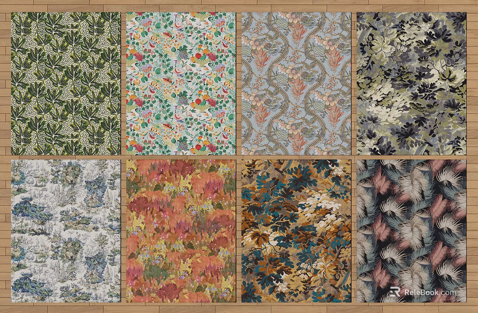 Square Decorative Rugs Featuring Various Floral Leaf and Geometric Patterns for Interior Design 3d model 