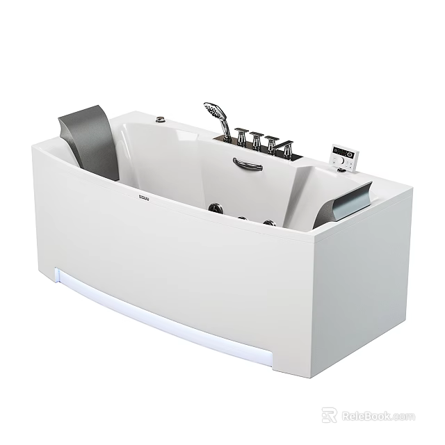 Modern White Bathtub Design with Faucet Control Panel and Headrest Features 3d model 