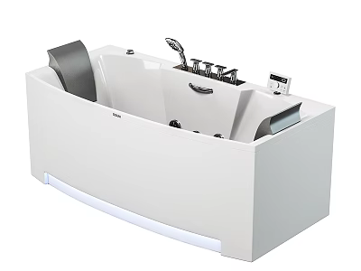 Modern White Bathtub Design with Faucet Control Panel and Headrest Features 3d model