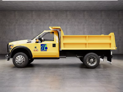 Yellow Heavy Duty Dump Truck With 76 Logo And Cargo Bed Design 3d model