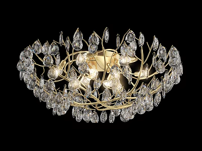 Elegant Crystal Ceiling Light With Gold Frame And Illuminated Decorations 3d model