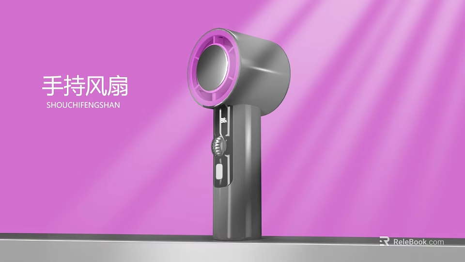 Beauty Instrument Handheld Fan with Purple Ring Design Gray Body and Pink Background 3d model 