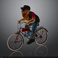 Cartoon Character Riding Red Bicycle With Black Hat Glasses And Beard