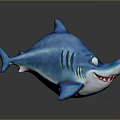 Cute Blue Shark With Black Stripes Big Eyes And Smiling Expression As Aquatic Animal