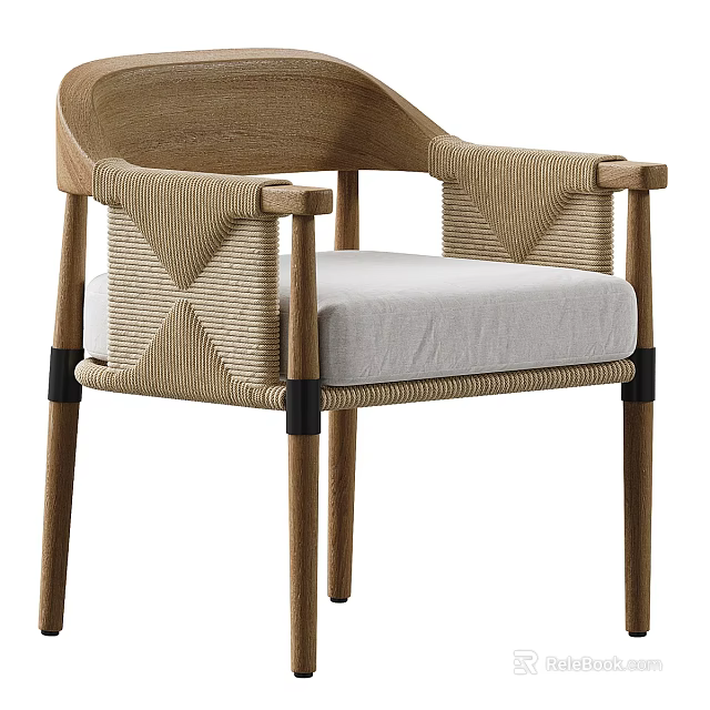 Elegant Single Accent Chair With Wooden Frame Woven Armrests And Light Padded Seat 3d model 