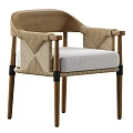 Elegant Single Accent Chair With Wooden Frame Woven Armrests And Light Padded Seat