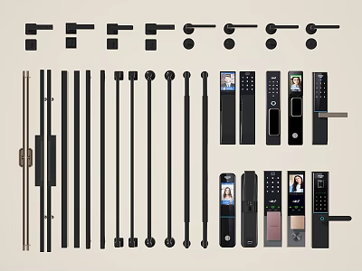 Modern Black Metal Door Handles Featuring Various Stylish Design Options 3d model