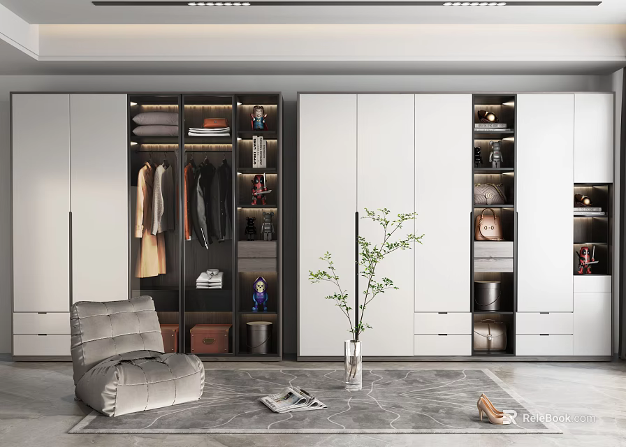 Modern Wardrobe With Open Compartments Storage Drawers And Sleek Design For Clothes Organization 3d model 