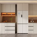 Modern Kitchen Interior Wine Cabinet With White Cabinets Refrigerator Wooden Countertop And Plants