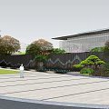 Modern Garden Landscape With Glass Corridor Courtyard Green Plants And Water Pool