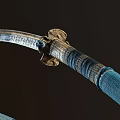 Traditional Japanese Katana with Silver Sharp Blade and Green Textured Sheath and Golden Decorative Fittings