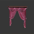 Red Pleated Curtains With Wooden Top And Golden Ties Decoration Design