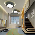 Modern Qidia English School Interior Design With World Map Bookshelves And Staircase