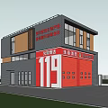 Modern Fire Station Building With Red Garage Doors 119 Sign Fire Truck And Palm Trees