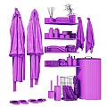 Washroom Daily Essentials With Bathrobes Towels Toiletries Shelves Trash Bin And Laundry Basket