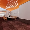 Indiabulls Group Reception Area with Orange Ceiling White Walls Front Desk Plants and Pendant Lights