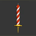 Decorative Red And White Striped Candle With Yellow Base Stand