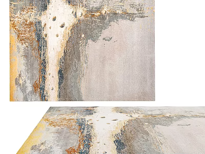 Square Rug With Gray And Yellow Abstract Artistic Textured Pattern Design 3d model