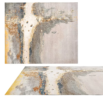 Square Rug With Gray And Yellow Abstract Artistic Textured Pattern Design 3d model