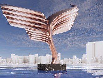 Modern City Sculpture Flying Wings Theme Abstract Sculpture 3d model