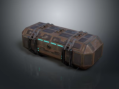 Brown Storage Chest With Metal Clasps And Blue Glowing Lines In Futuristic Style 3d model
