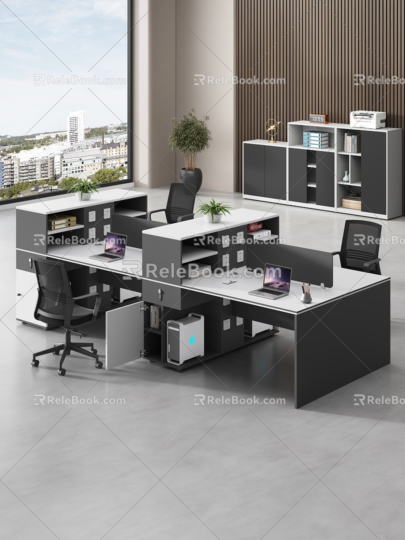 modern office desk and chair staff desk 3d model