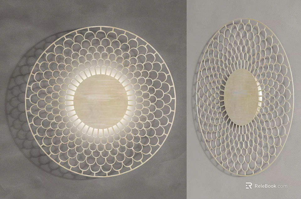 Modern Round and Oval Wall Lamps Featuring Hollow Patterns and Illuminated Center 3d model 