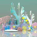 Colorful Marine Life Display With Coral Shells Bubbles And Decorative Elements 3d model