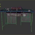 Vintage Retro Kiosk Structure With Green Top And Metal Frame Compartments
