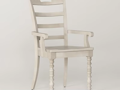 Elegant Light Wood Dining Chair With Armrests Slatted Back And Turned Legs 3d model