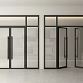 Modern Glass Double Doors with Black Frames Open and Closed in Interior Space 3d model