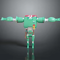 Green Robot Character With Red Head White Face Extended Arms Square Body