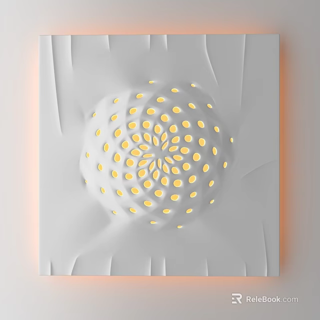 Decorative Circular Light with Yellow Spiral Dots and Wavy White Frame on White Background 3d model 