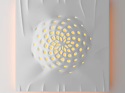 Decorative Circular Light with Yellow Spiral Dots and Wavy White Frame on White Background 3d model