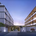 Modern Townhouses Exterior Design Featuring Glass Curtain Walls Balconies And Roadside Greenery