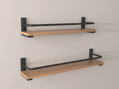 Modern Wall Mounted Storage Shelves With Wooden Boards And Black Metal Brackets 3d model