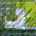 Scenic Park Landscape With Green Lawn Trees Walkways And Seating Areas