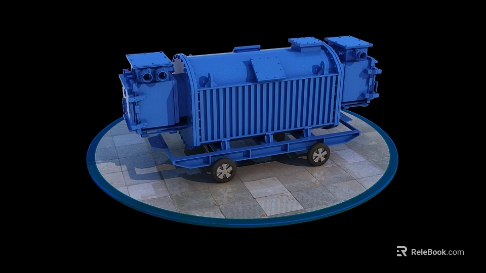 Blue Heavy Duty Industrial Equipment on Wheeled Base with Metal Mechanical Structure 3d model 