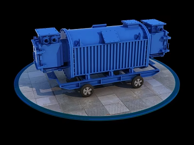 Blue Heavy Duty Industrial Equipment on Wheeled Base with Metal Mechanical Structure 3d model