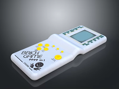 Classic Brick Game Console with LCD Screen and Yellow Control Buttons 3d model