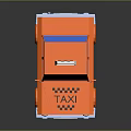 Orange Taxi Toy Model With Blue Windows White Wheels Roof Sign And Lettering