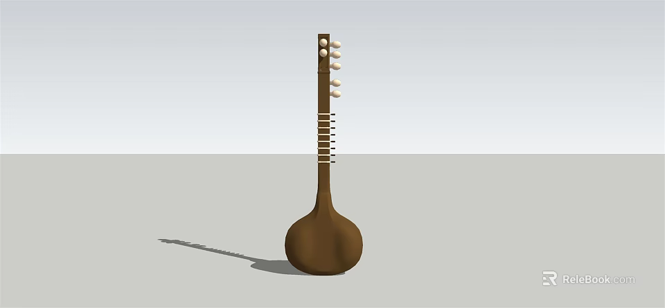 Brown Sitar Stringed Musical Instrument With Wooden Body And Tuning Pegs 3d model 