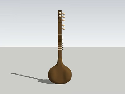 Brown Sitar Stringed Musical Instrument With Wooden Body And Tuning Pegs 3d model