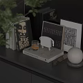Stylish Decorative Ornament Collection With Books Photo Frames Lamp And Glass Cup