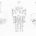 Elegant Decorative Chandeliers With Butterfly Accents Crystal Pendants White Shades And Illuminated Blue Details