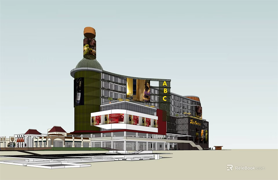 Iconic Tower Commercial Street With Modern Design Billboards And Retail Stores 3d model 