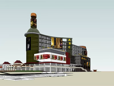 Iconic Tower Commercial Street With Modern Design Billboards And Retail Stores 3d model